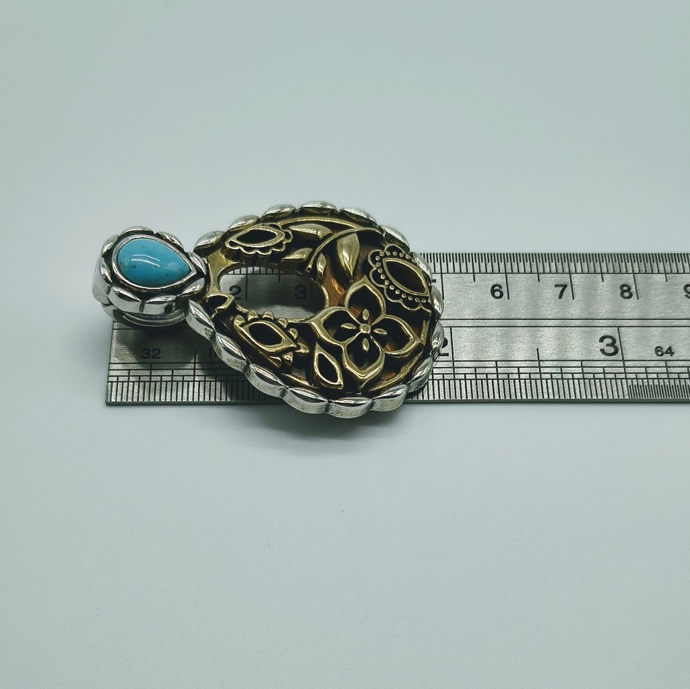 Carolyn Pollack Relios Sterling Silver Mixed Metal Turquoise Enhancer Pendant - Picture 9 of 10